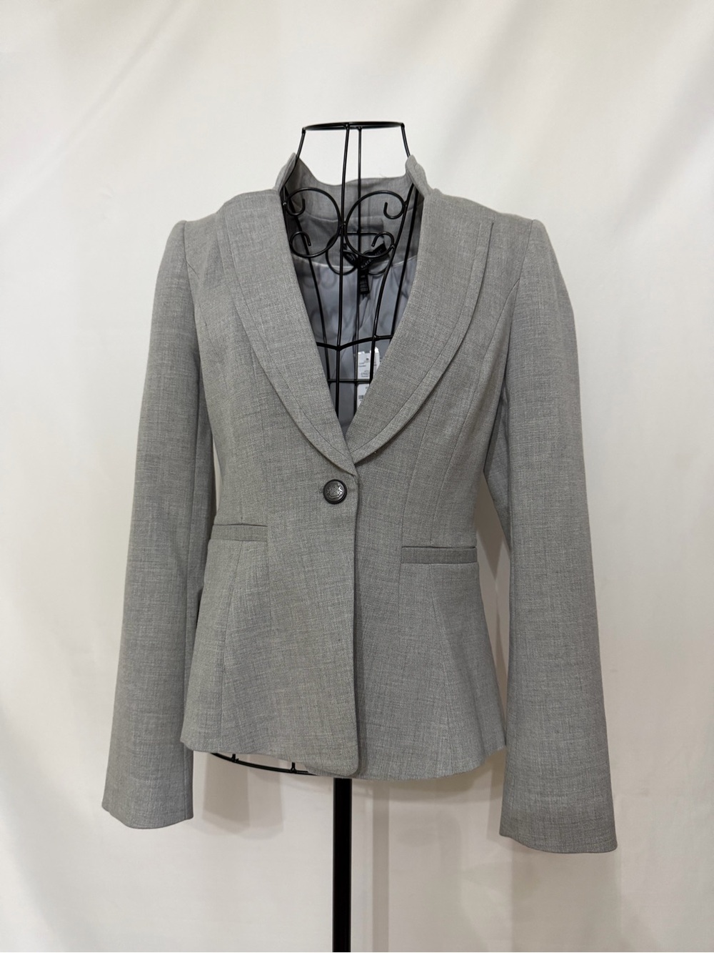 White House Black Market Light Gray Shawl Collar Single-Button Blazer